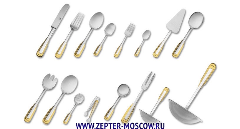 Каприз - Набор столовых приборов на 6 персон с золот. декором (48 пр.) Каприз - Набор столовых приборов на 6 персон с золот. декором (48 пр.)